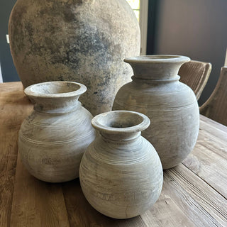 Antique Neutral Primitive Wooden Vase