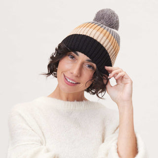 PICCADILLY BLACK TAN Stripe Knit Beanie
