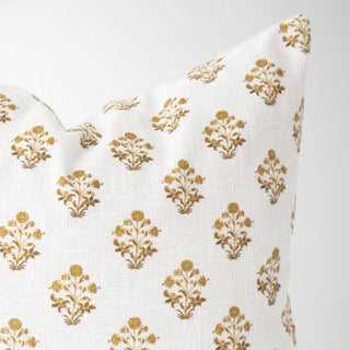 Isabella Gold Floral Block Print Pillow Cover –Elegant Decor