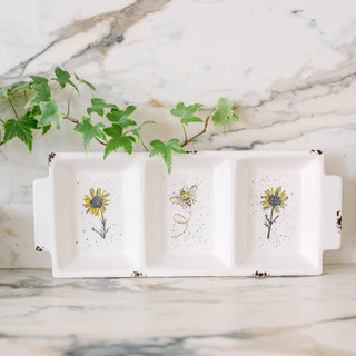 3-Section Serving Dish with Sunflowers & Bees