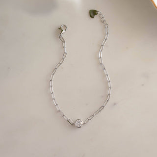 Bezel Charm Paperclip Bracelet - 14k gold over sterling silver